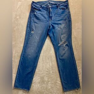 Old Navy Blue Distressed Women's Straight Leg Jeans